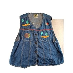 Mona lisa Denim Top Women's 3X Blue  Embroidered love Texas Sleeveless Cotton